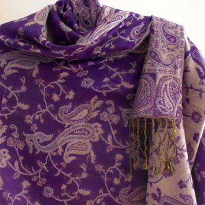 Purple Beige Pashmina Reversible Shawl Women Scarf Winter Wraps Bohemian Scarves